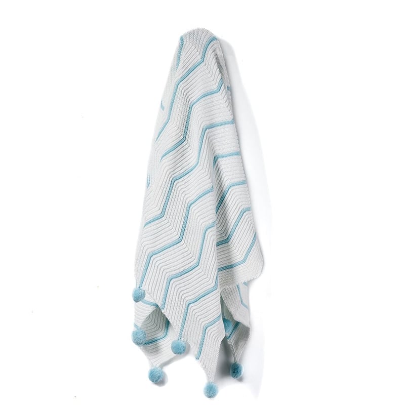 Mint Penny Pom Pom Baby Blanket