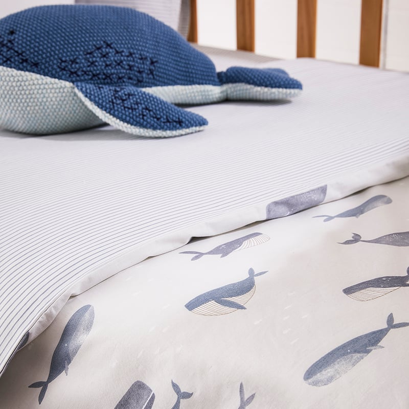 Whale Song Cot Quilt Cover Set Blue