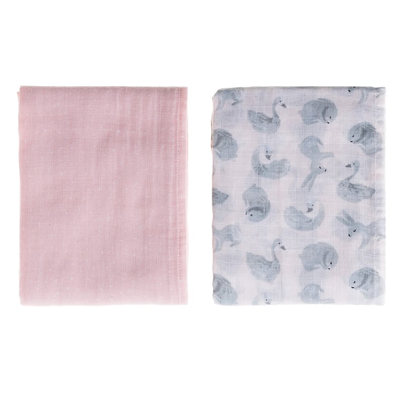 Cotton Muslin Baby Wraps Pink Animals & Spots Pack of 2