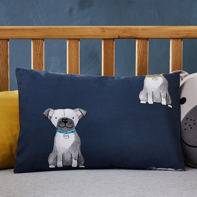 Puppy Dog Stonewashed Navy Cot Quilt Cover Set