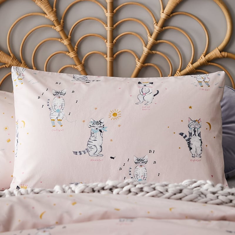 Night Cat Pale Pink Stonewash Cot  Quilt Cover Set