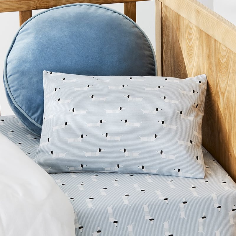 Sausage Dog Powder Blue Cot Quilt Cover Set