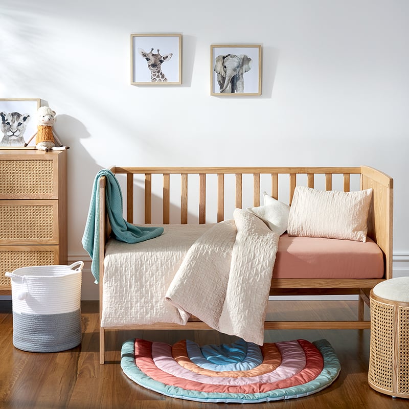 August Linen Cotton Quilted Cot Quilt Cover Set