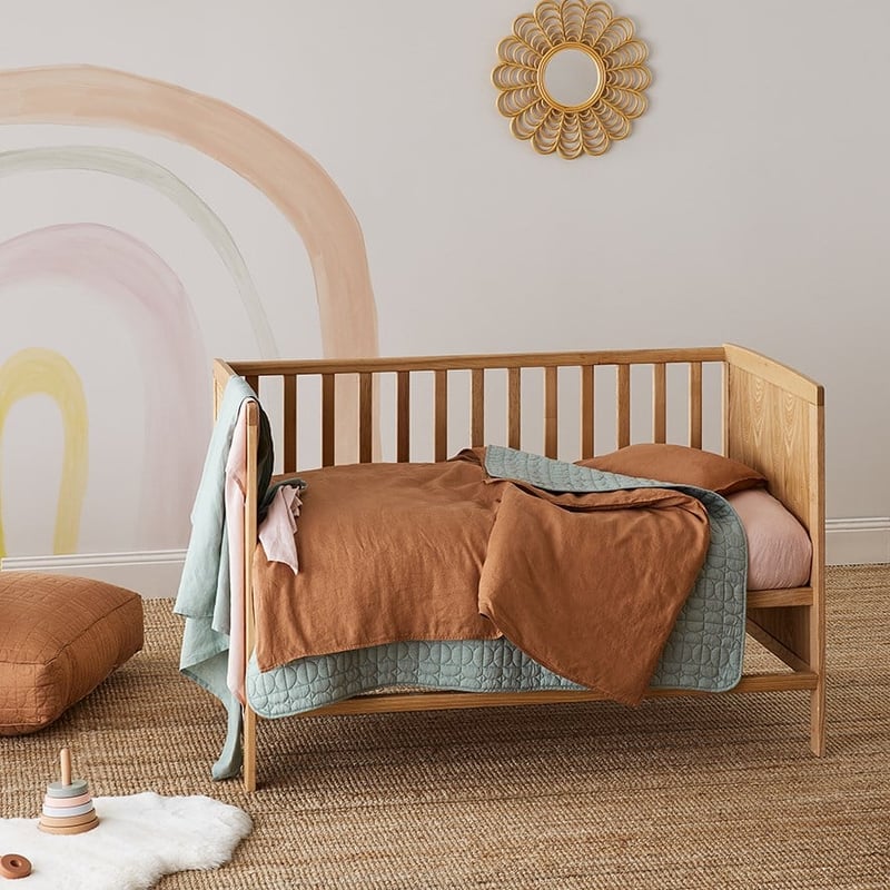 Vintage Washed Linen Cot Caramel Quilt Cover Set