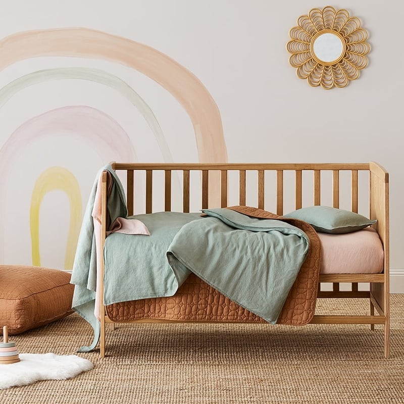 Vintage Washed Linen Cot Eucalyptus Quilt Cover Set