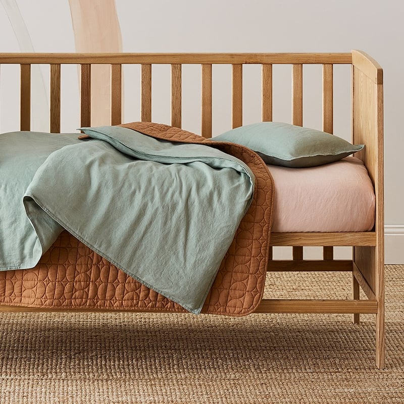 Vintage Washed Linen Cot Eucalyptus Quilt Cover Set
