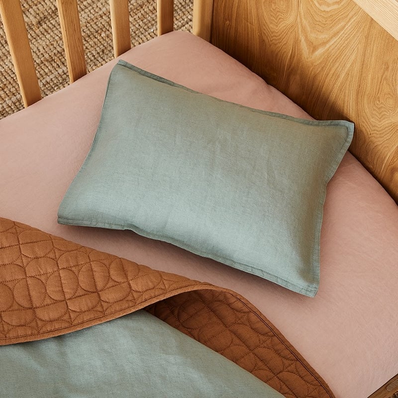 Vintage Washed Linen Cot Eucalyptus Quilt Cover Set