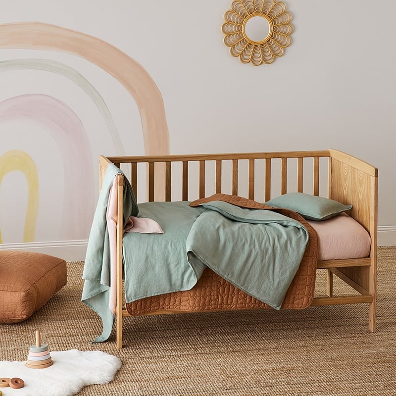 Vintage Washed Linen Cot Eucalyptus Quilt Cover Set