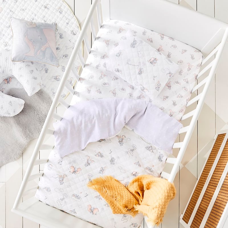 Dumbo Quilted White Cot Quilt Cover Set