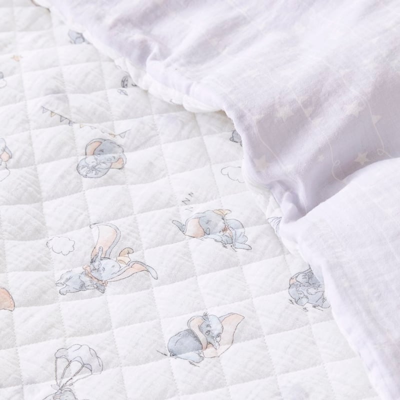 Dumbo Quilted White Cot Quilt Cover Set