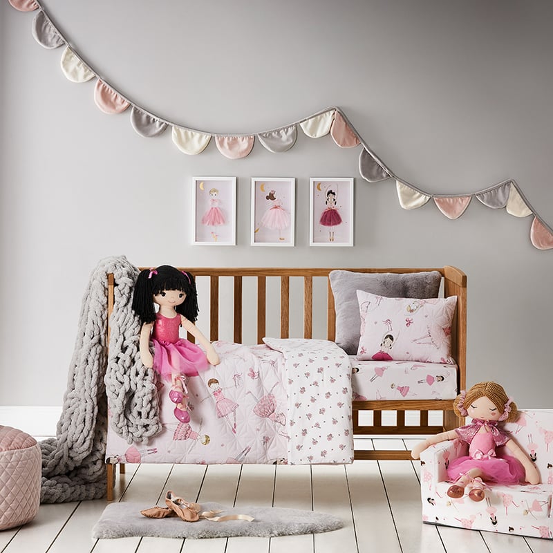 Anna Ballerina Quilted Pink Cot Quilt Cover Set