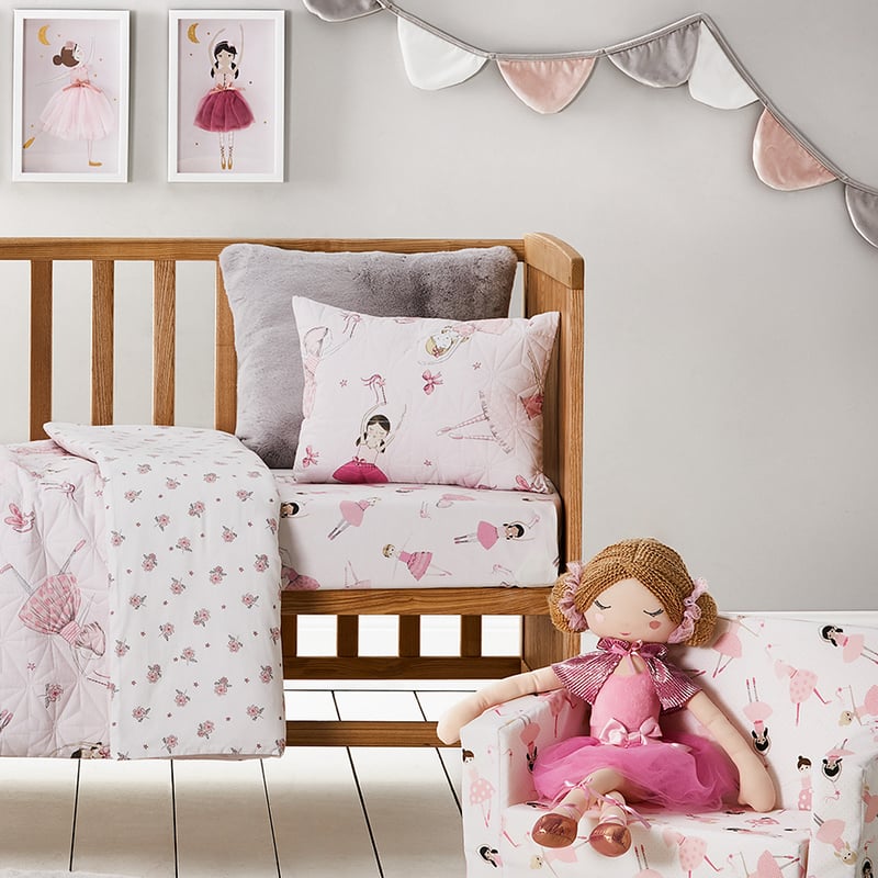 Anna Ballerina Quilted Pink Cot Quilt Cover Set