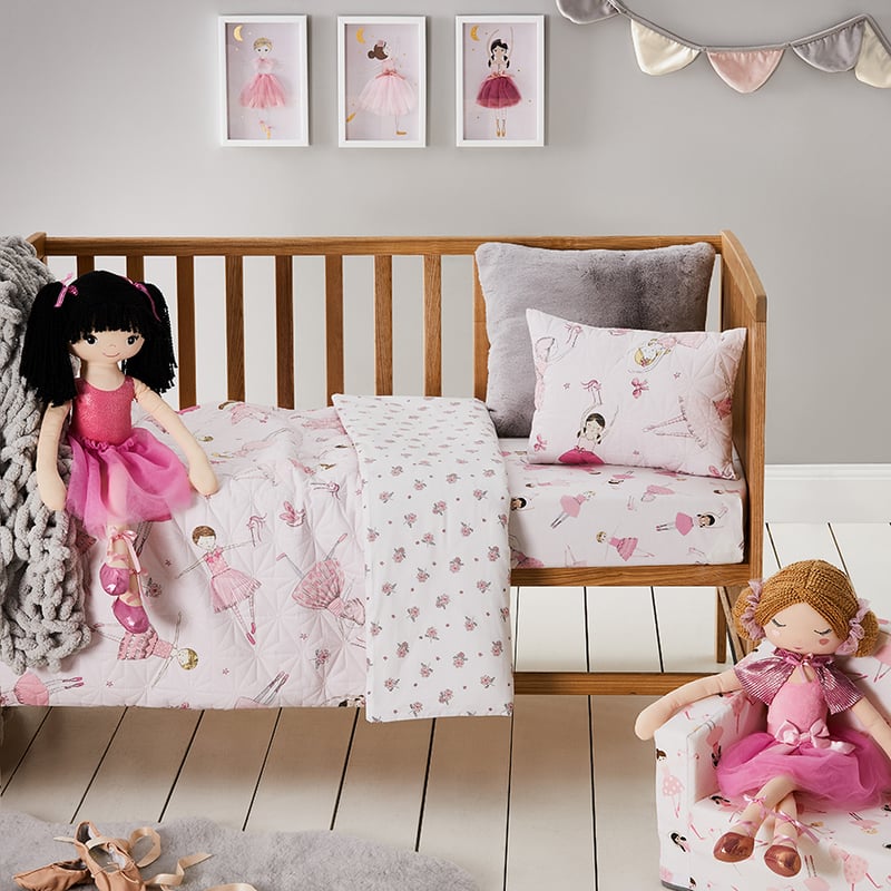 Anna Ballerina Quilted Pink Cot Quilt Cover Set