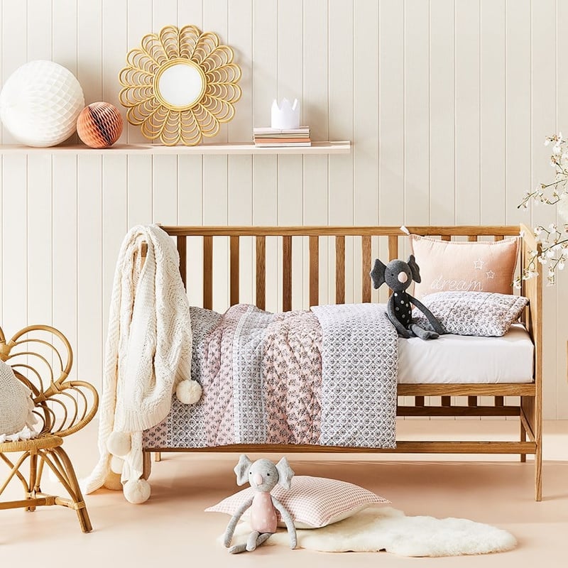 Clementine Quilted Pink Cot Quilt Cover Set