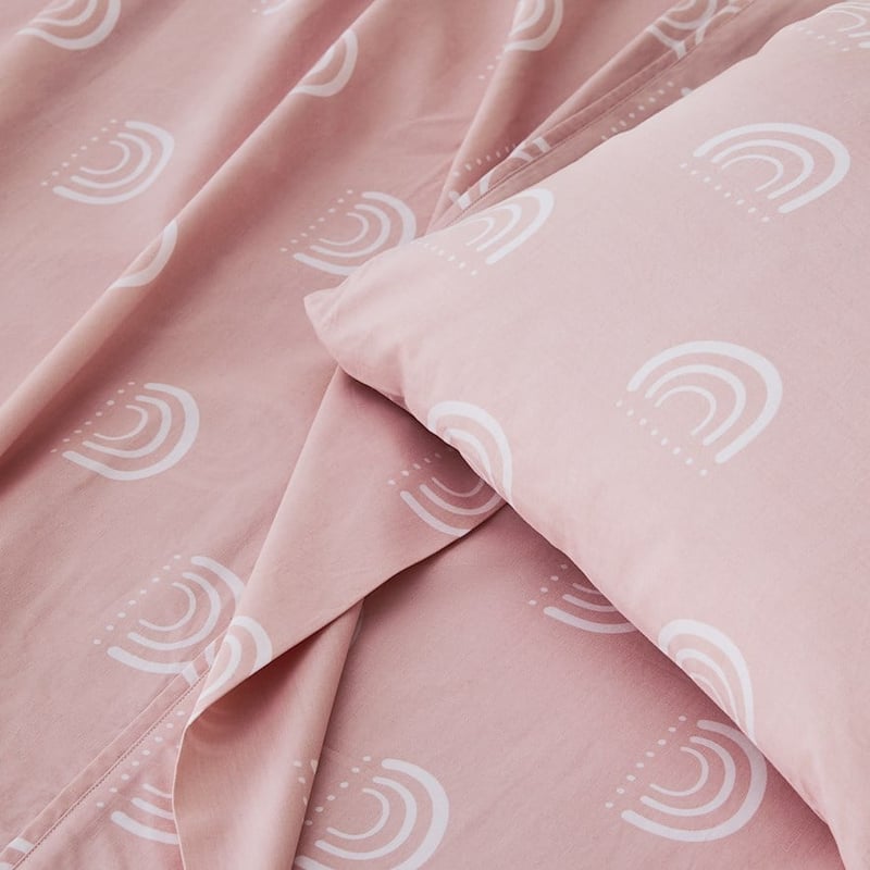 Rainbow Dreaming Organic Cotton Pink Cot Sheet Set