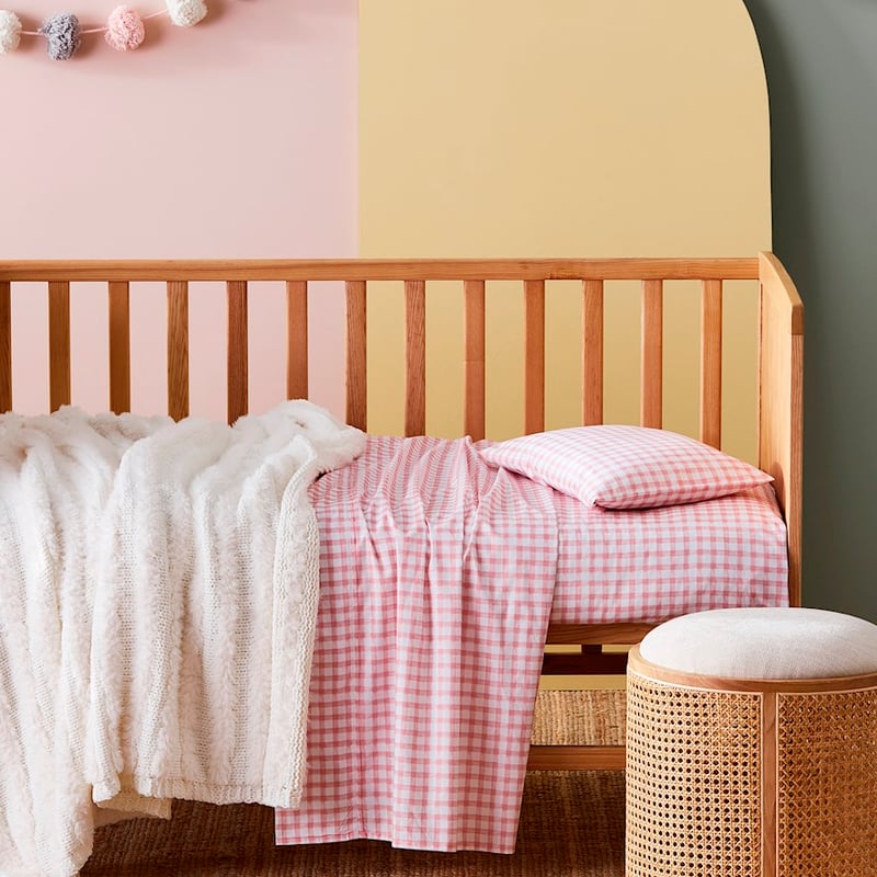 Gingham Pastel Pink Cot Sheet Set