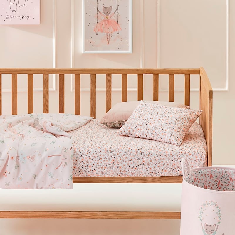 Pretty in Pink Blush Floral Stonewashed Cot Fitted Sheet Set