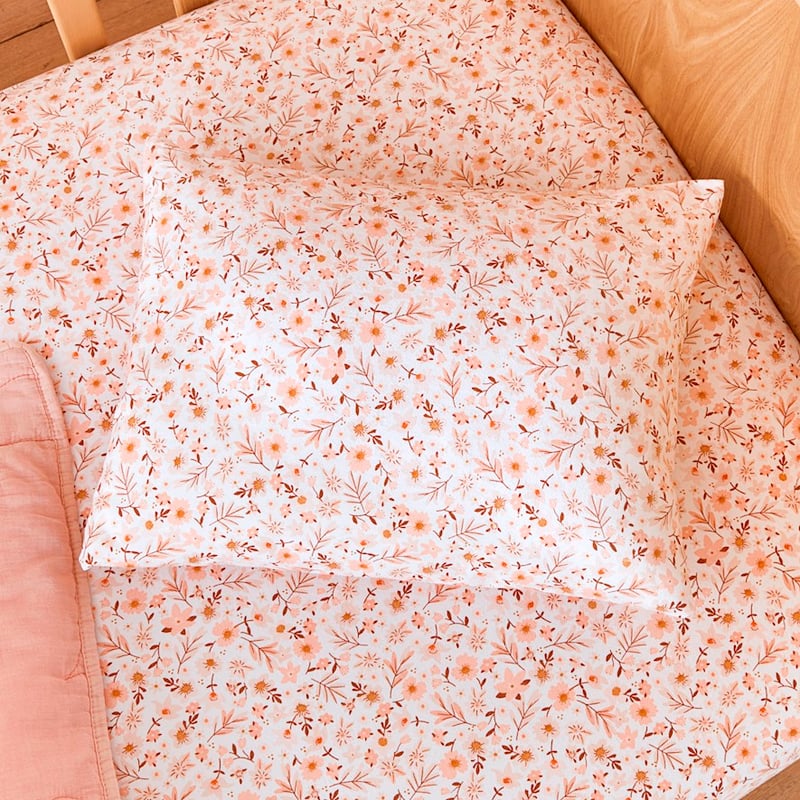 Pretty in Pink Blush Floral Stonewashed Cot Fitted Sheet Set