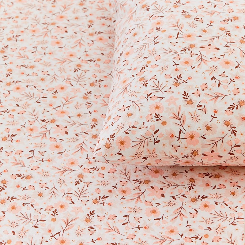 Pretty in Pink Blush Floral Stonewashed Cot Fitted Sheet Set