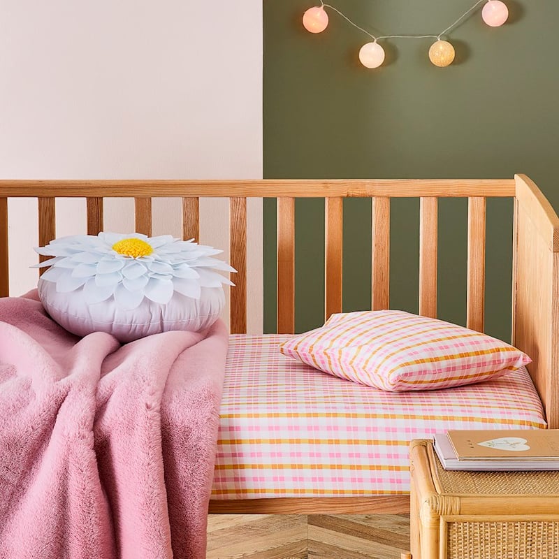 Gigi Pink Gingham Cot Fitted Sheet Set