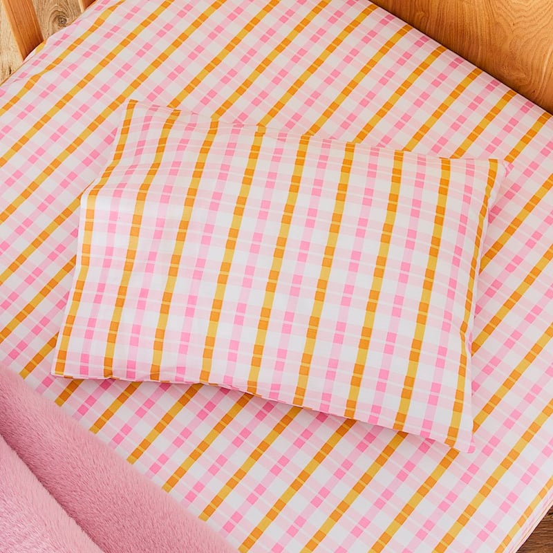Gigi Pink Gingham Cot Fitted Sheet Set
