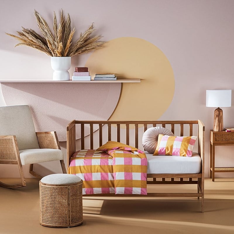 Check Sunset Organic Cotton Cot Quilt Cover Set