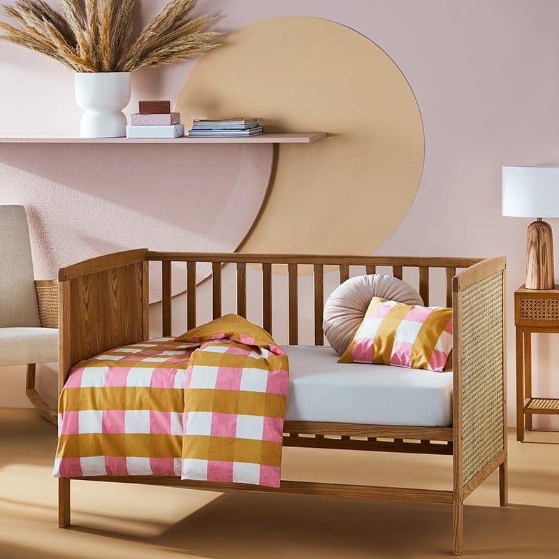 Check Sunset Organic Cotton Cot Quilt Cover Set