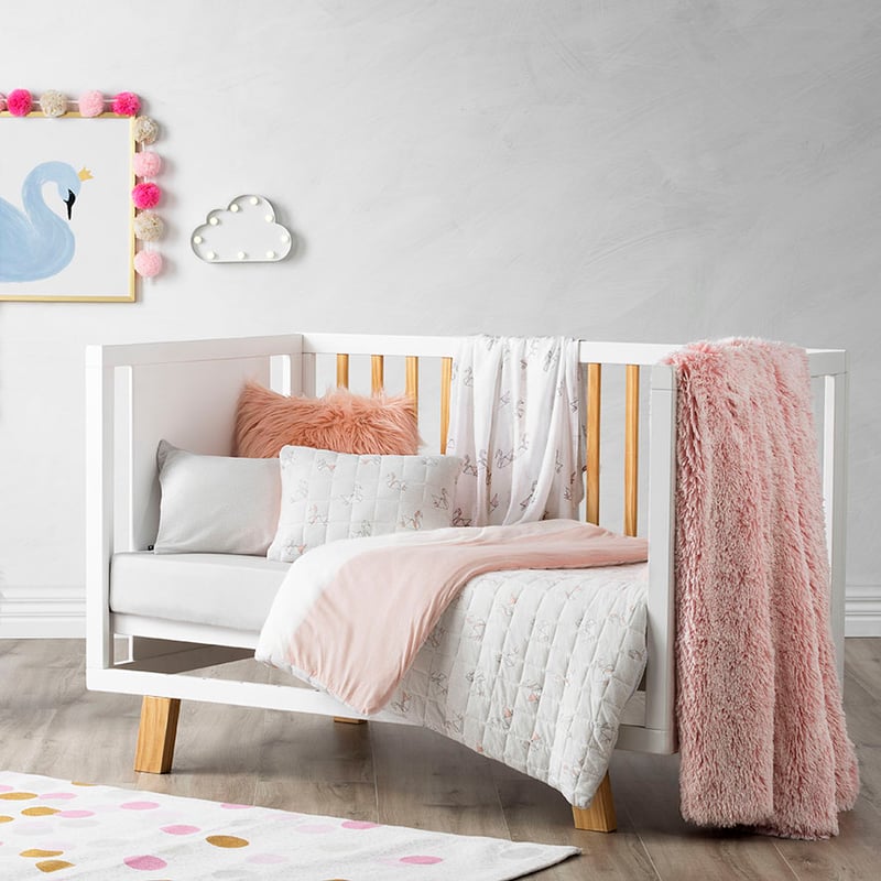 Jersey Quilted Pink Swan Cot Quilt Cover Set