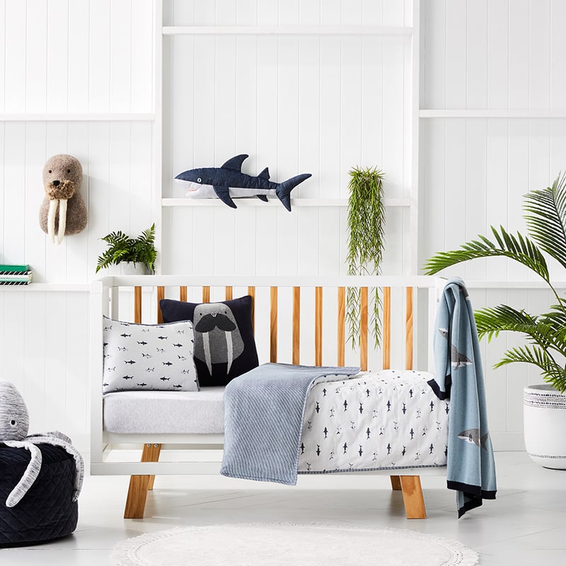 Shark Quilted Cot Quilt Cover Set Grey