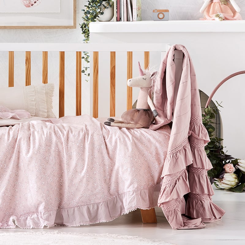 Butterfly Frill Cot Quilt Cover Set Pink