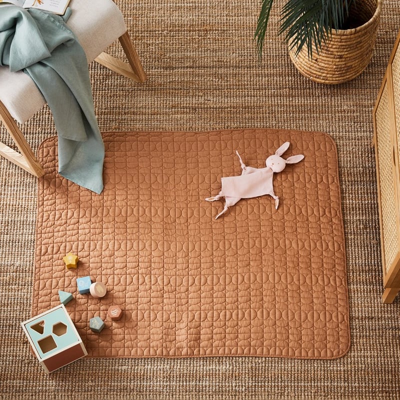 Vintage Washed Linen Caramel Quilted Play Mat 