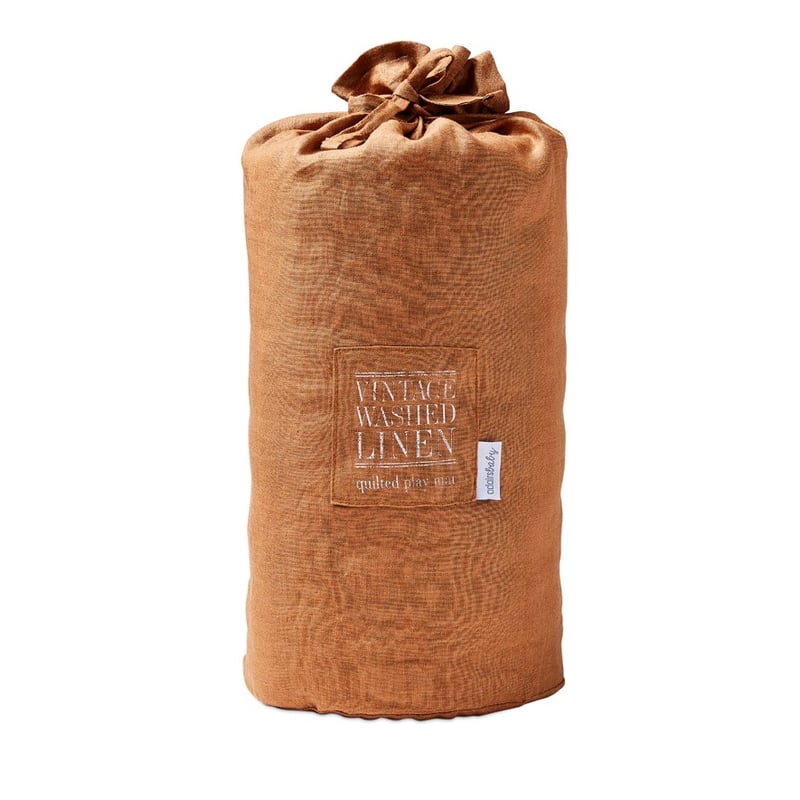 Vintage Washed Linen Caramel Quilted Play Mat 