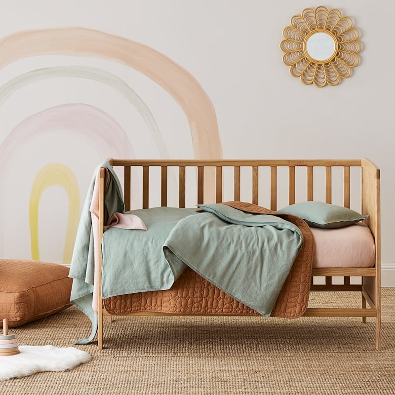 Vintage Washed Linen Caramel Quilted Play Mat 