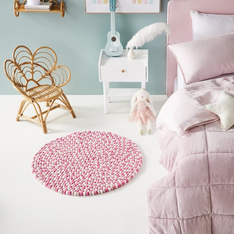 Designer Pink Freckle Felt Round Rug