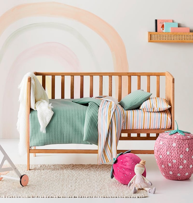 Baxter Quilted Jersey Ivy Green Cot Duvet Cover Set