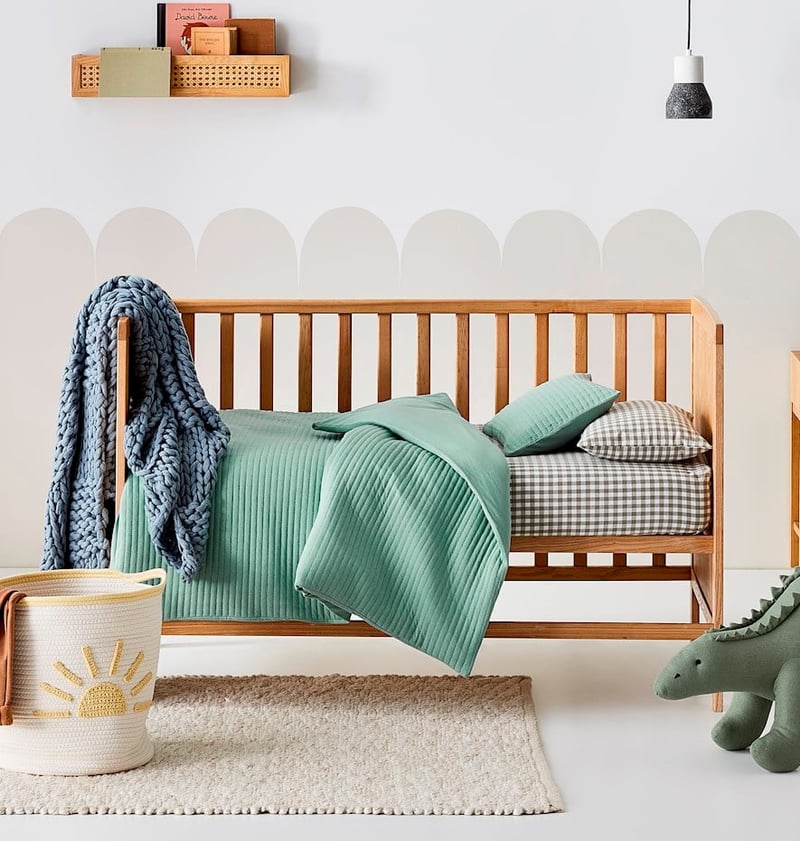 Baxter Quilted Jersey Ivy Green Cot Duvet Cover Set