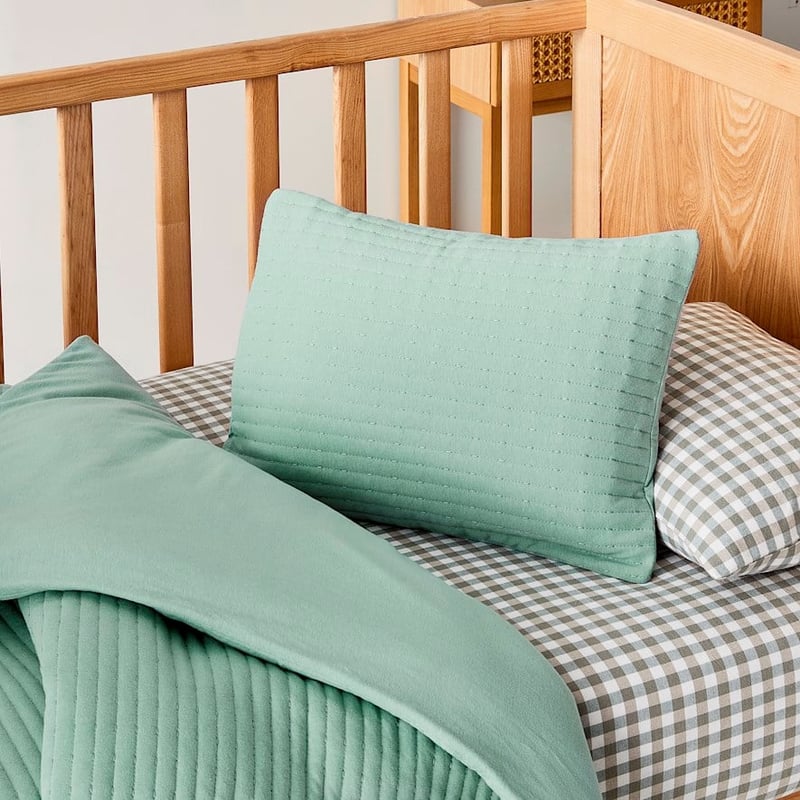 Baxter Quilted Jersey Ivy Green Cot Duvet Cover Set