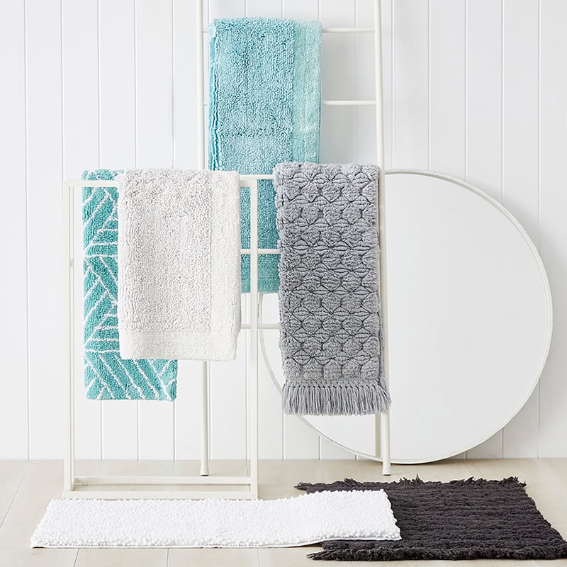 Linear Bath Mat Hex Seagrass & White 