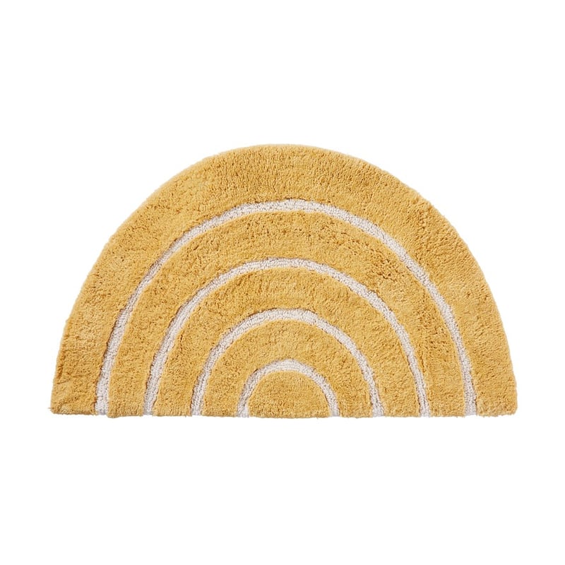 Stripe Rainbow Mustard and White Semi Circle Bath Mat