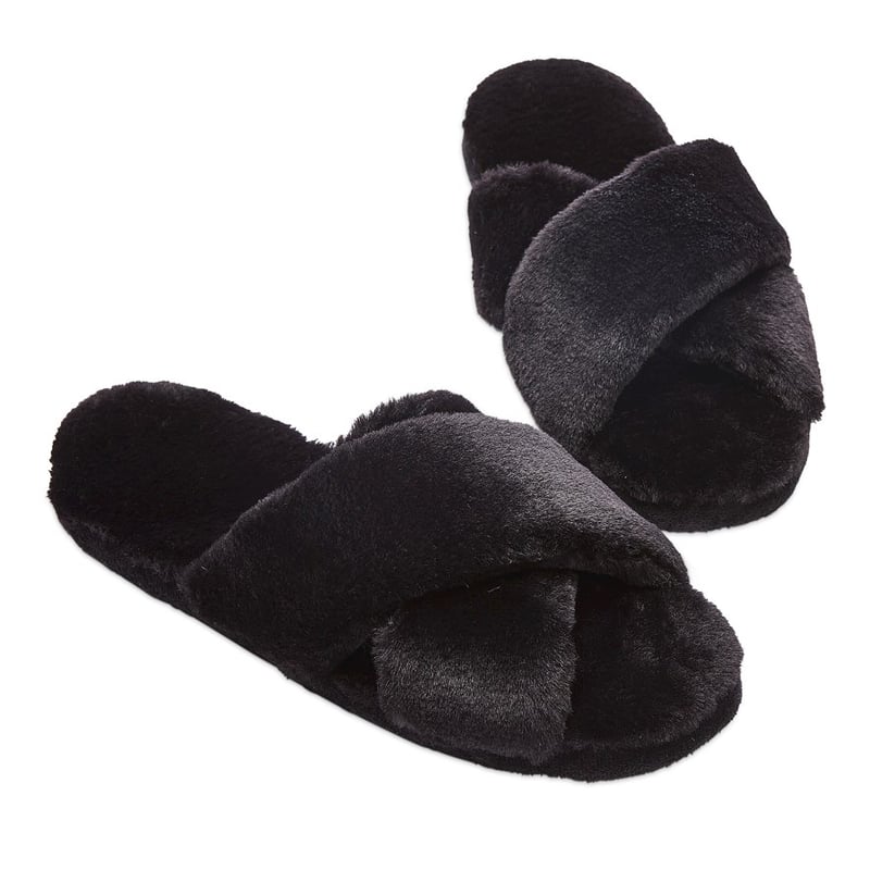 Crossover Black Fur Slipper
