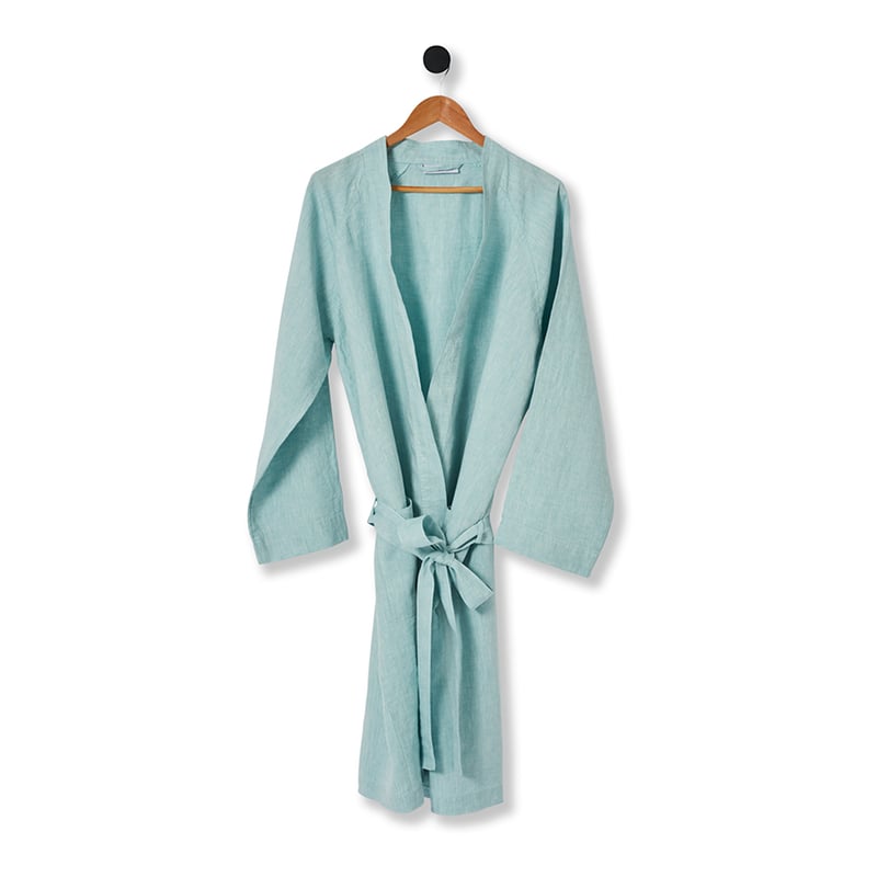 Vintage Washed Linen Bathrobe Caribbean Blue 