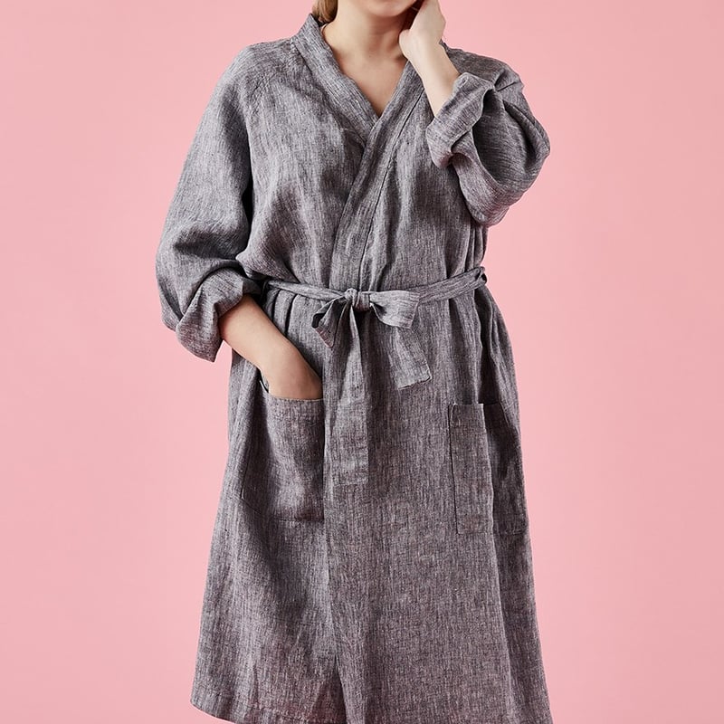 Vintage Washed Indigo Linen Robe