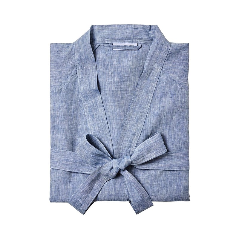 Vintage Washed Linen Sky Blue Bath Robe 