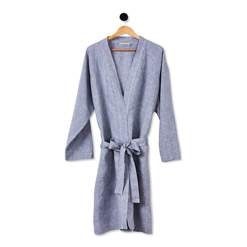 Vintage Washed Linen Sky Blue Bath Robe 