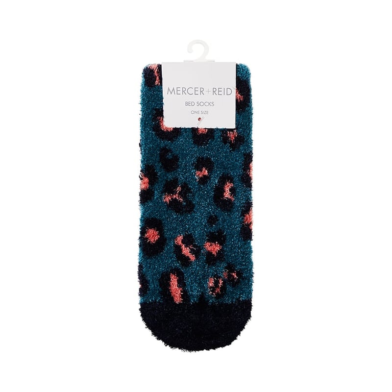 Teal Leopard Bed Socks