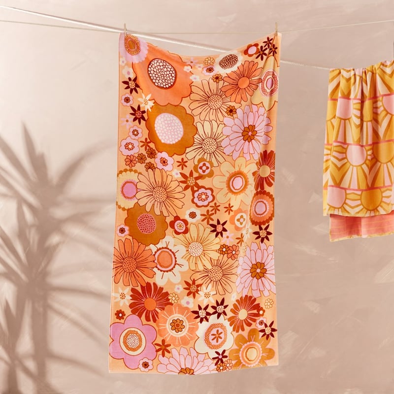 Velour Retro Floral Beach Towel