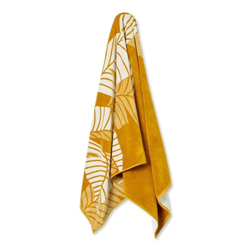 Paradise Palm Mustard Velour Beach Towel