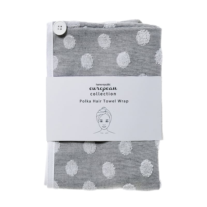 European Collection Polka Hair Towel Wrap Grey