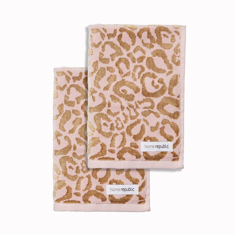 Hand Towel 2 Pack Leopard Blush Pink
