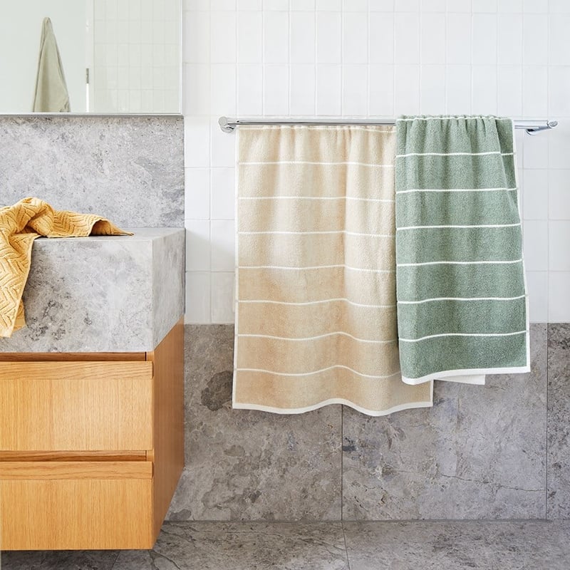 Kingston Linen Blend Eucalyptus Stripe Bath Towels